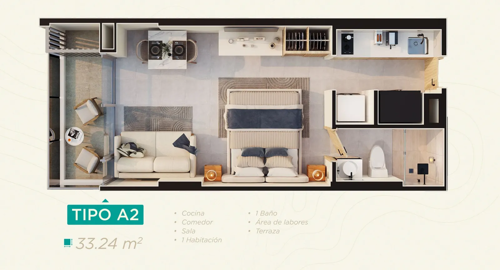 Plano tipología A2 de Rodadero Living