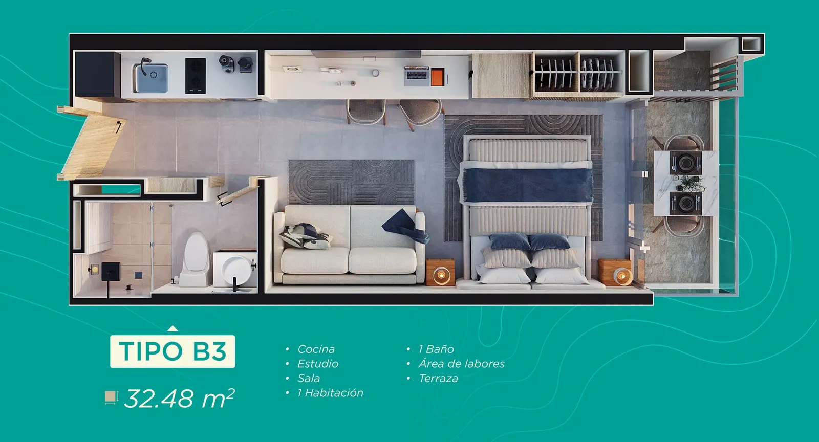 Plano tipología B3 de Rodadero Living