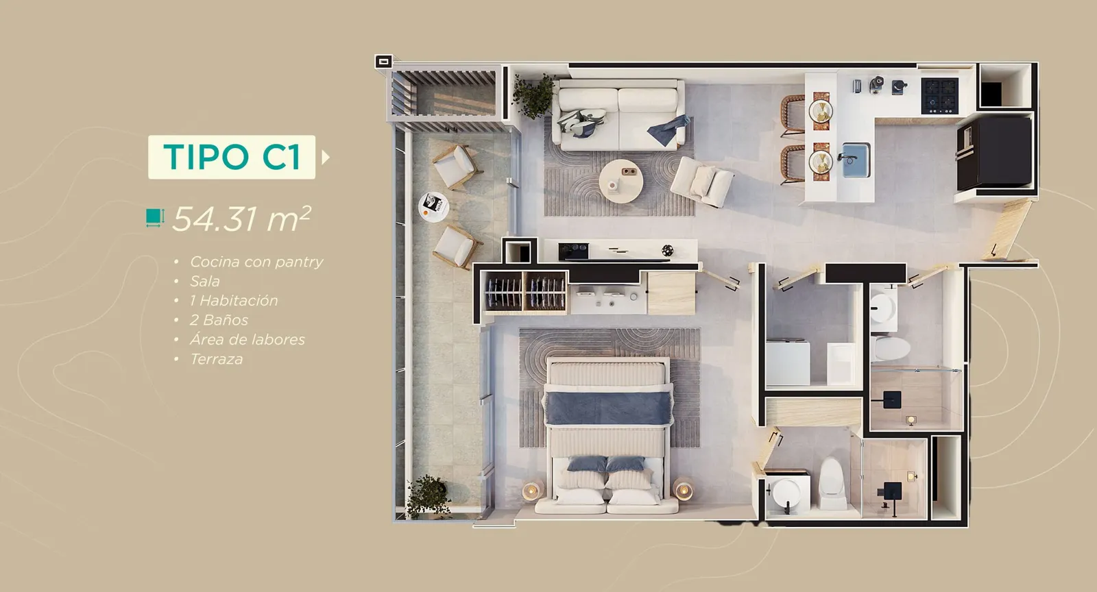 Plano tipología C1 de Rodadero Living