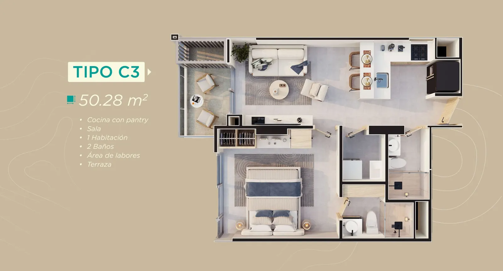 Plano tipología C3 de Rodadero Living