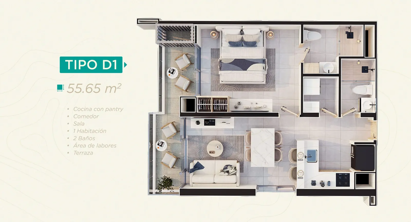 Plano tipología D1 de Rodadero Living
