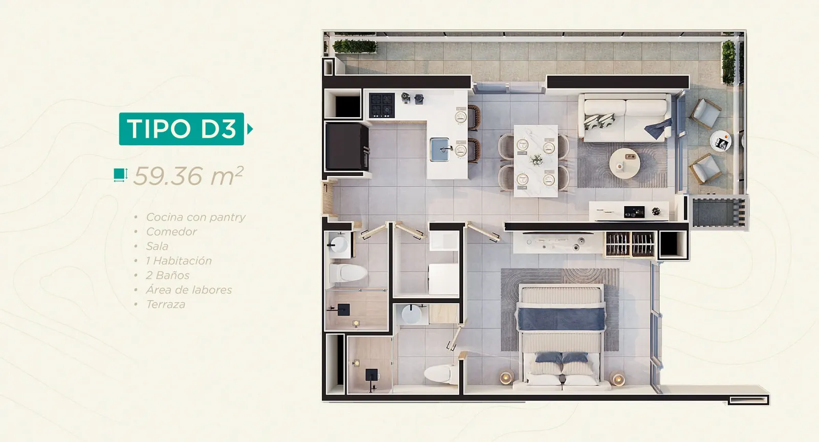 Plano tipología D3 de Rodadero Living