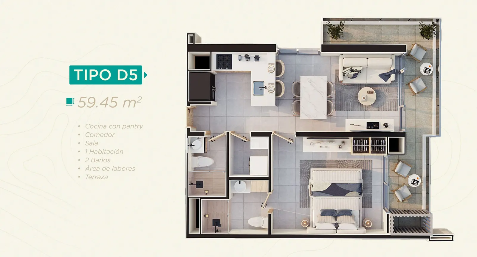 Plano tipología D5 de Rodadero Living