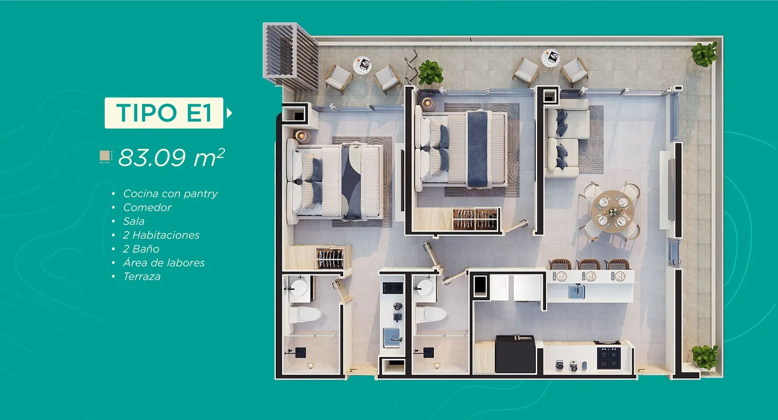 Plano tipología E1 de Rodadero Living
