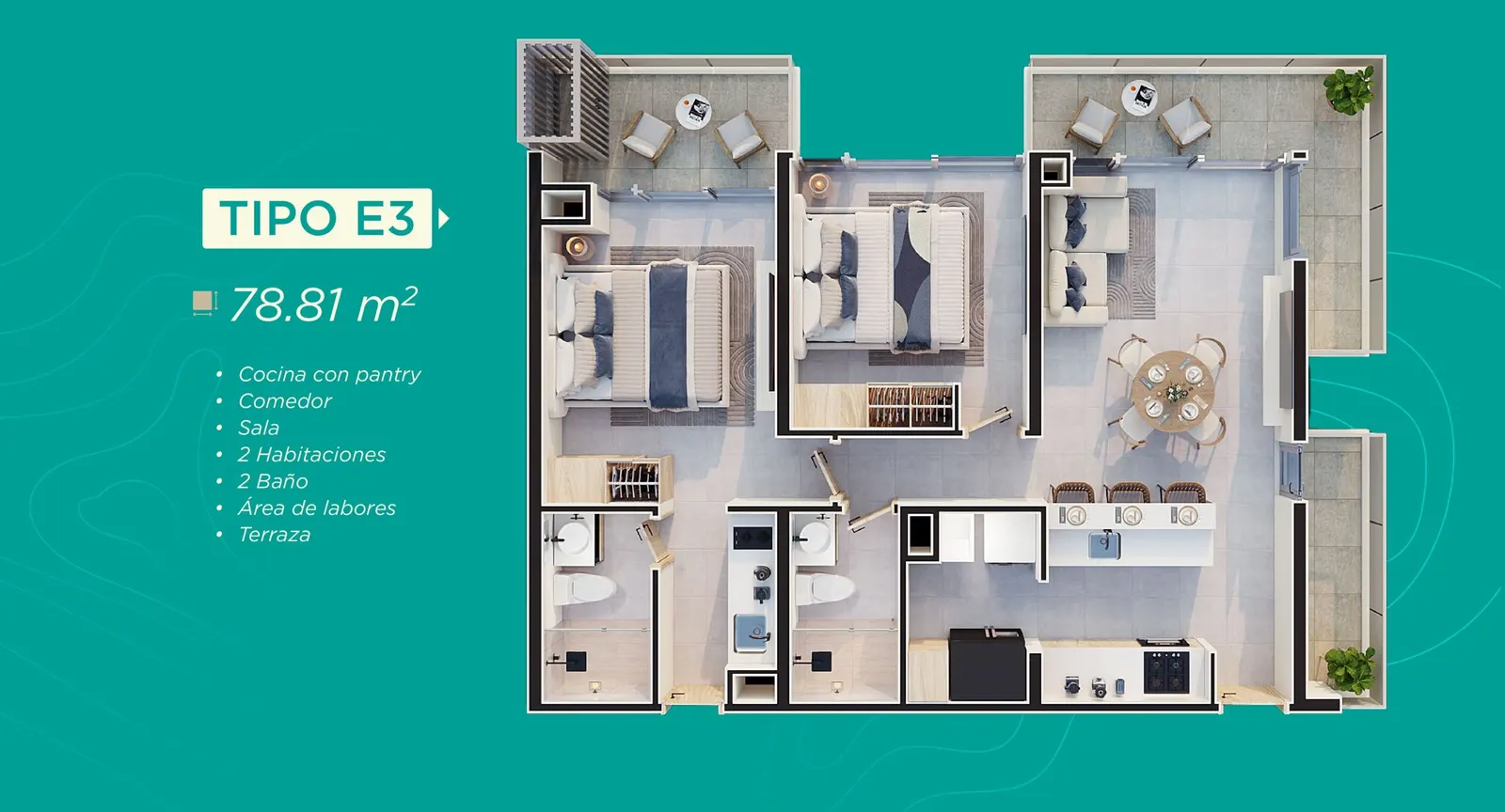 Plano tipología E3 de Rodadero Living