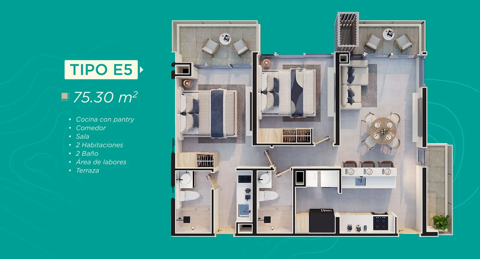 Plano tipología E5 de Rodadero Living