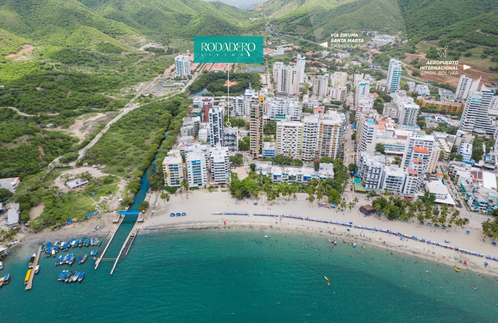 Ubicación de Rodadero Living al norte de El Rodadero, Santa Marta